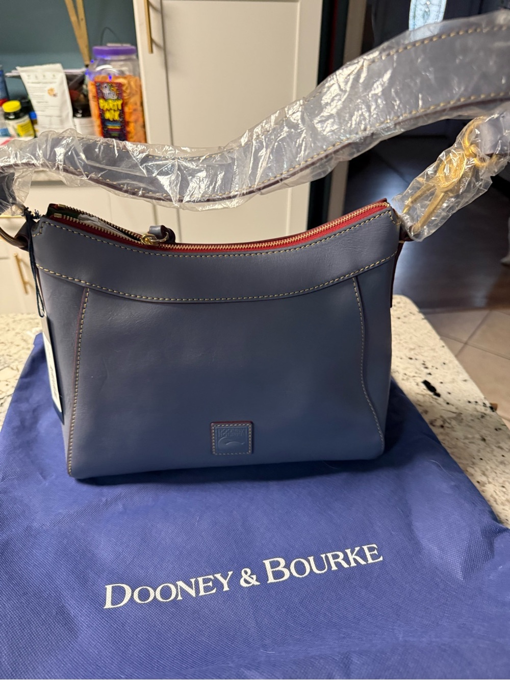 Dooney & Bourke Steel Blue Florentine Leather Shoulder Bag with Gold Hardware - Picture 2 of 7